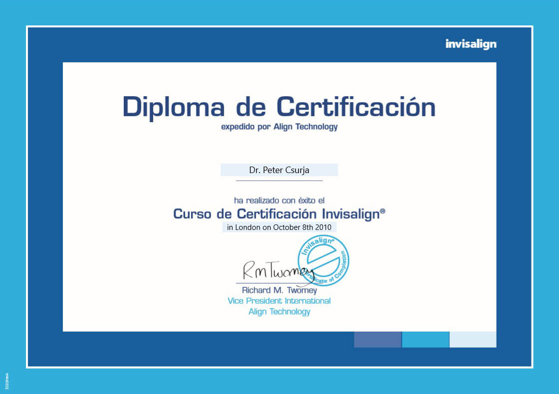 Invisalign Diploma de Certificacion - Dr. Peter CSURJA